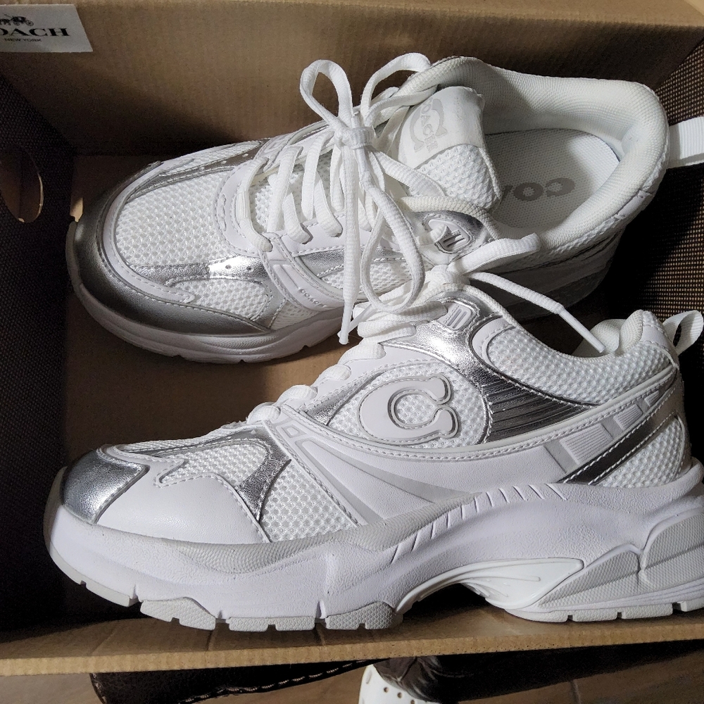 Coach White and Silver Athletic Sneakers